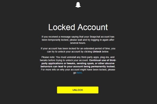 Snapchat hesabım kilitlendi