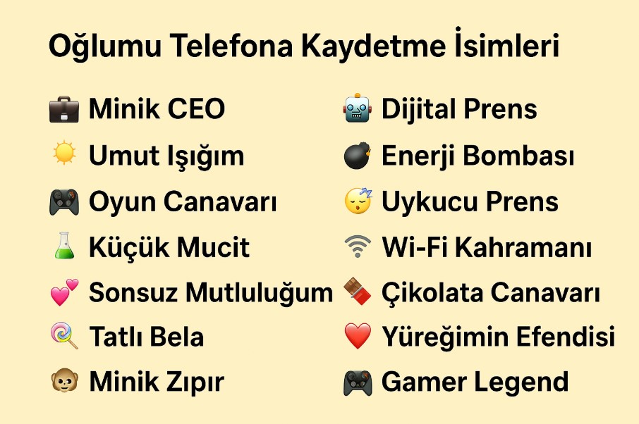 oğlumu telefona kaydetme isimleri